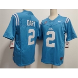 Men's Ole Miss Rebels #2 Jaxson Dart Powder Blue F.U.S.E. Stitched Football Jersey