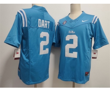 Men's Ole Miss Rebels #2 Jaxson Dart Powder Blue F.U.S.E. Stitched Football Jersey