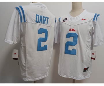 Men's Ole Miss Rebels #2 Jaxson Dart White 2024 F.U.S.E Stitched Jersey