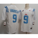 Men's Ole Miss Rebels #9 Tre Harris III White FUSE College Stitched Jersey