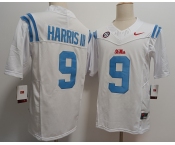 Men's Ole Miss Rebels #9 Tre Harris III White FUSE College Stitched Jersey