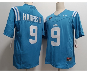 Men's Ole Miss Rebels #9 Tres Harris III Powder Blue F.U.S.E. Stitched Football Jersey