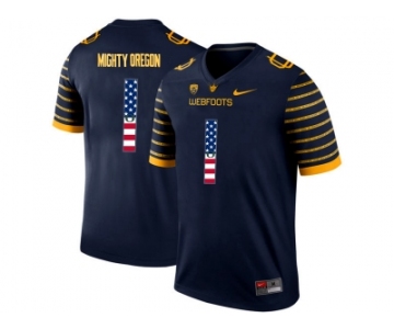 2016 US Flag Fashion 2016 Men's Oregon Ducks Spring Game Mighty Oregon #1 Webfoot 100th Rose Bowl Game Elite Jersey - Navy