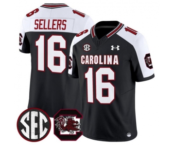 Men's South Carolina Fighting Gamecocks #16 LaNorris Sellers Black White 2025 F.U.S.E. Stitched Jersey