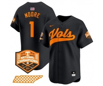 Men's Tennessee Volunteers #1 Christian Moore Black 2024 Champions Vapor Limited Stitched Jersey