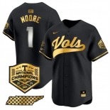 Men's Tennessee Volunteers #1 Christian Moore Black Gold 2024 Champions Vapor Limited Stitched Jersey