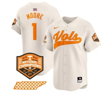Men's Tennessee Volunteers #1 Christian Moore Cream 2024 Champions Vapor Limited Stitched Jersey