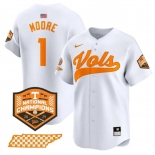 Men's Tennessee Volunteers #1 Christian Moore White 2024 Champions Vapor Limited Stitched Jersey