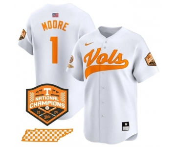 Men's Tennessee Volunteers #1 Christian Moore White 2024 Champions Vapor Limited Stitched Jersey