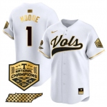 Men's Tennessee Volunteers #1 Christian Moore White Gold 2024 Champions Vapor Limited Stitched Jersey