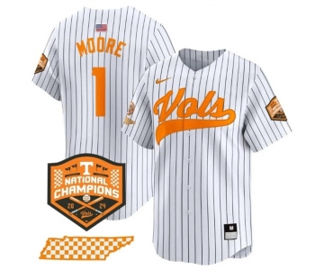 Men's Tennessee Volunteers #1 Christian Moore White Pinstripe 2024 Champions Vapor Limited Stitched Jersey