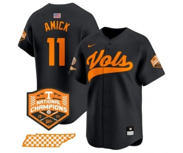Men's Tennessee Volunteers #11 Billy Amick Black 2024 Champions Vapor Limited Stitched Jersey