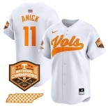 Men's Tennessee Volunteers #11 Billy Amick White 2024 Champions Vapor Limited Stitched Jersey