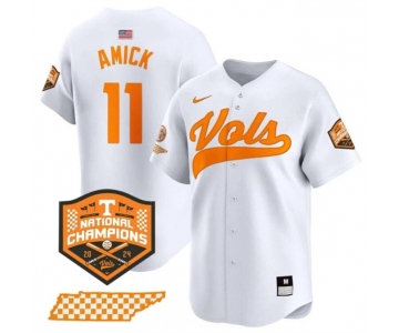 Men's Tennessee Volunteers #11 Billy Amick White 2024 Champions Vapor Limited Stitched Jersey