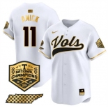 Men's Tennessee Volunteers #11 Billy Amick White Gold 2024 Champions Vapor Limited Stitched Jersey