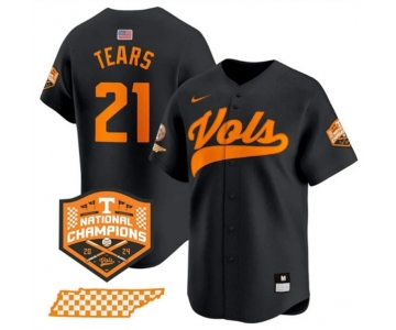 Men's Tennessee Volunteers #21 Kavares Tears Black 2024 Champions Vapor Limited Stitched Jersey