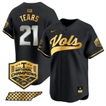 Men's Tennessee Volunteers #21 Kavares Tears Black Gold 2024 Champions Vapor Limited Stitched Jersey