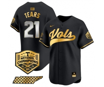 Men's Tennessee Volunteers #21 Kavares Tears Black Gold 2024 Champions Vapor Limited Stitched Jersey