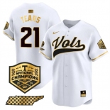 Men's Tennessee Volunteers #21 Kavares Tears White Gold 2024 Champions Vapor Limited Stitched Jersey