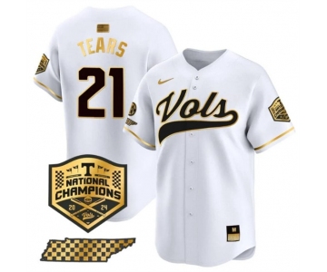 Men's Tennessee Volunteers #21 Kavares Tears White Gold 2024 Champions Vapor Limited Stitched Jersey