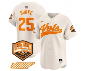 Men's Tennessee Volunteers #25 Blake Burke Cream 2024 Champions Vapor Limited Stitched Jersey