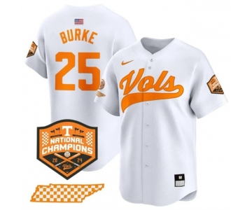 Men's Tennessee Volunteers #25 Blake Burke White 2024 Champions Vapor Limited Stitched Jersey
