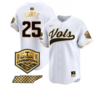 Men's Tennessee Volunteers #25 Blake Burke White Gold 2024 Champions Vapor Limited Stitched Jersey