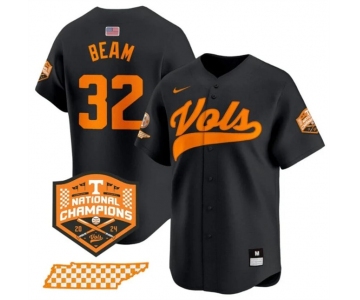 Men's Tennessee Volunteers #32 Drew Beam Black 2024 Champions Vapor Limited Stitched Jersey