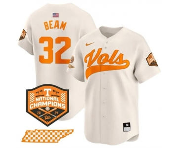Men's Tennessee Volunteers #32 Drew Beam Cream 2024 Champions Vapor Limited Stitched Jersey