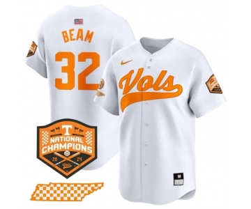 Men's Tennessee Volunteers #32 Drew Beam White 2024 Champions Vapor Limited Stitched Jersey