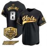 Men's Tennessee Volunteers #8 Dylan Dreiling Black Gold 2024 Champions Vapor Limited Baseball Stitched Jersey