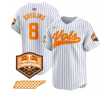 Men's Tennessee Volunteers #8 Dylan Dreiling Pinstripe 2024 Champions Vapor Limited Baseball Stitched Jersey