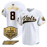 Men's Tennessee Volunteers #8 Dylan Dreiling White Gold 2024 Champions Vapor Limited Baseball Stitched Jersey