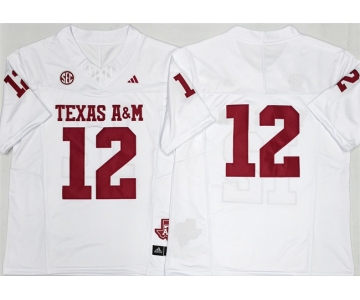 Men's Texas A&M Aggies Lions #12 Premier Strategy White 2025 F.U.S.E. Stitched Jersey