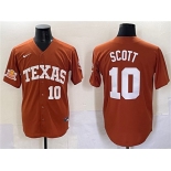 Men's Texas Longhorns #10 Mia Scott Orange 2025 Softball National Champions & SEC Patch Stitched Jersey