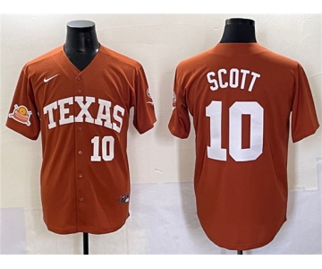 Men's Texas Longhorns #10 Mia Scott Orange 2025 Softball National Champions & SEC Patch Stitched Jersey
