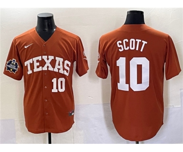 Men's Texas Longhorns #10 Mia Scott Orange 2025 World Series & SEC Patch Stitched Jersey