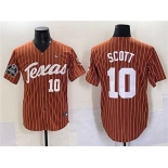 Men's Texas Longhorns #10 Mia Scott Orange Pinstripe 2025 World Series & SEC Patch Stitched Jersey