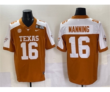 Men's Texas Longhorns #16 Peyton Manning Orange 2025 CFP Final With SEC Patch Stitched Jersey