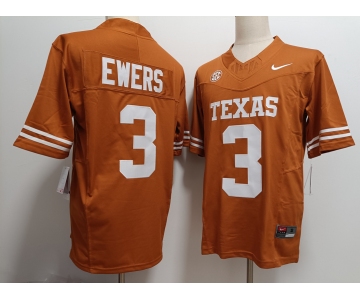 Men's Texas Longhorns #3 Quinn Ewers Orange FUSE College Stitched Jersey