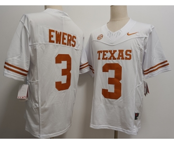Men's Texas Longhorns #3 Quinn Ewers White FUSE Stitched Jersey