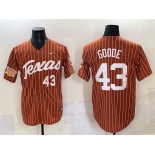 Men's Texas Longhorns #43 Leighann Goode Orange Pinstripe 2025 Softball National Champions & SEC Patch Stitched Jersey