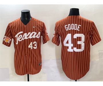Men's Texas Longhorns #43 Leighann Goode Orange Pinstripe 2025 Softball National Champions & SEC Patch Stitched Jersey