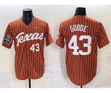 Men's Texas Longhorns #43 Leighann Goode Orange Pinstripe 2025 World Series & SEC Patch Stitched Jersey