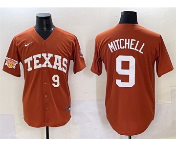 Men's Texas Longhorns #9 Joley Mitchell Orange 2025 Softball National Champions & SEC Patch Stitched Jersey
