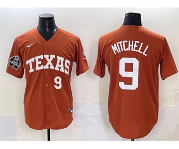 Men's Texas Longhorns #9 Joley Mitchell Orange 2025 World Series & SEC Patch Stitched Jersey