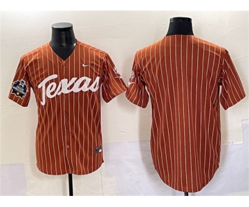Men's Texas Longhorns Blank Orange Pinstripe 2025 World Series & SEC Patch Stitched Jersey