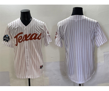 Men's Texas Longhorns Blank White Pinstripe 2025 World Series & SEC Patch Stitched Jersey