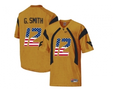 2016 US Flag Fashion West Virginia Mountaineers Geno Smith #12 College Football Mesh Jersey - Gold