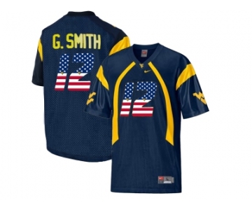 2016 US Flag Fashion West Virginia Mountaineers Geno Smith #12 College Football Mesh Jersey - Navy Blue